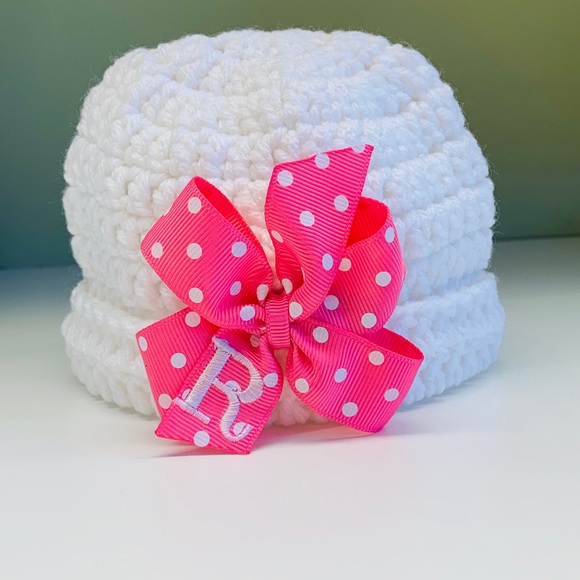 Any initial Monogram Initial Baby Girls Bow Hat - Picture 4 of 6